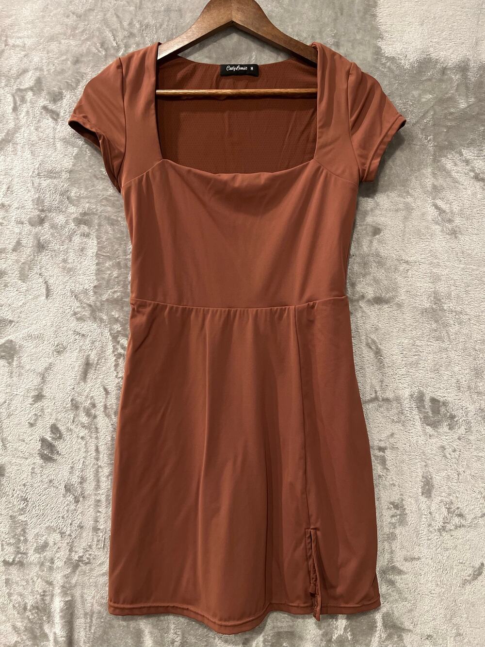 Casly Lamiit Athletic Mini Dress Brown Square Neckline Size Medium Side Slit
